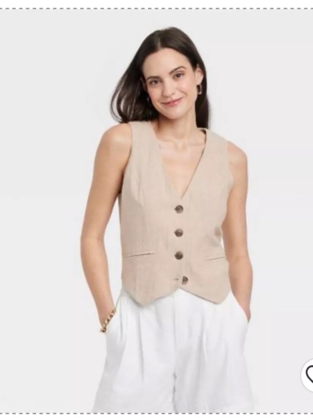 American Eagle linen blend tan button down vest M preppy clean girl